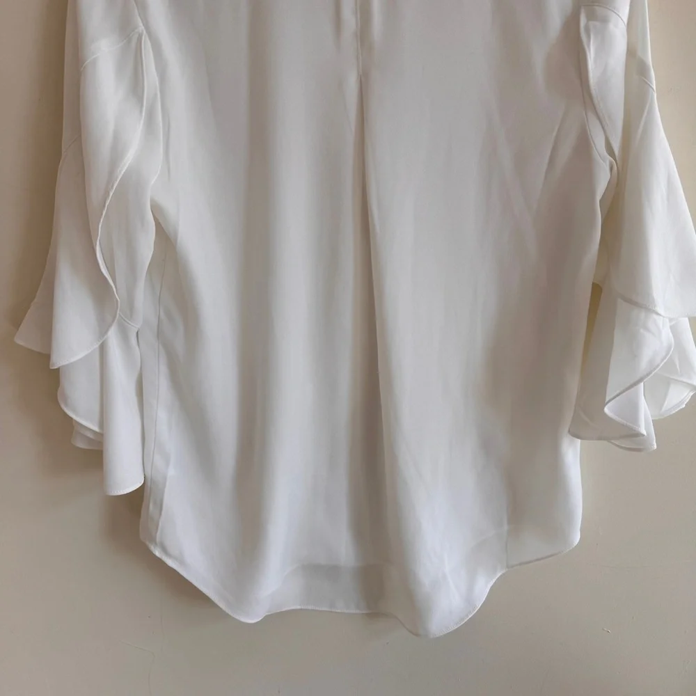 CAbi White Float Top 3/4 Ruffle Bell Sleeve Womens Size S Blouse 5521